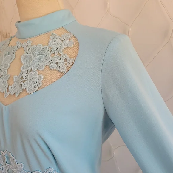 Vintage Light Blue Lace Dress Medium to Large 70s Skater Dress Women Vintage Light Blue Lace Dress Medium to Large 70s Skater Dress Women